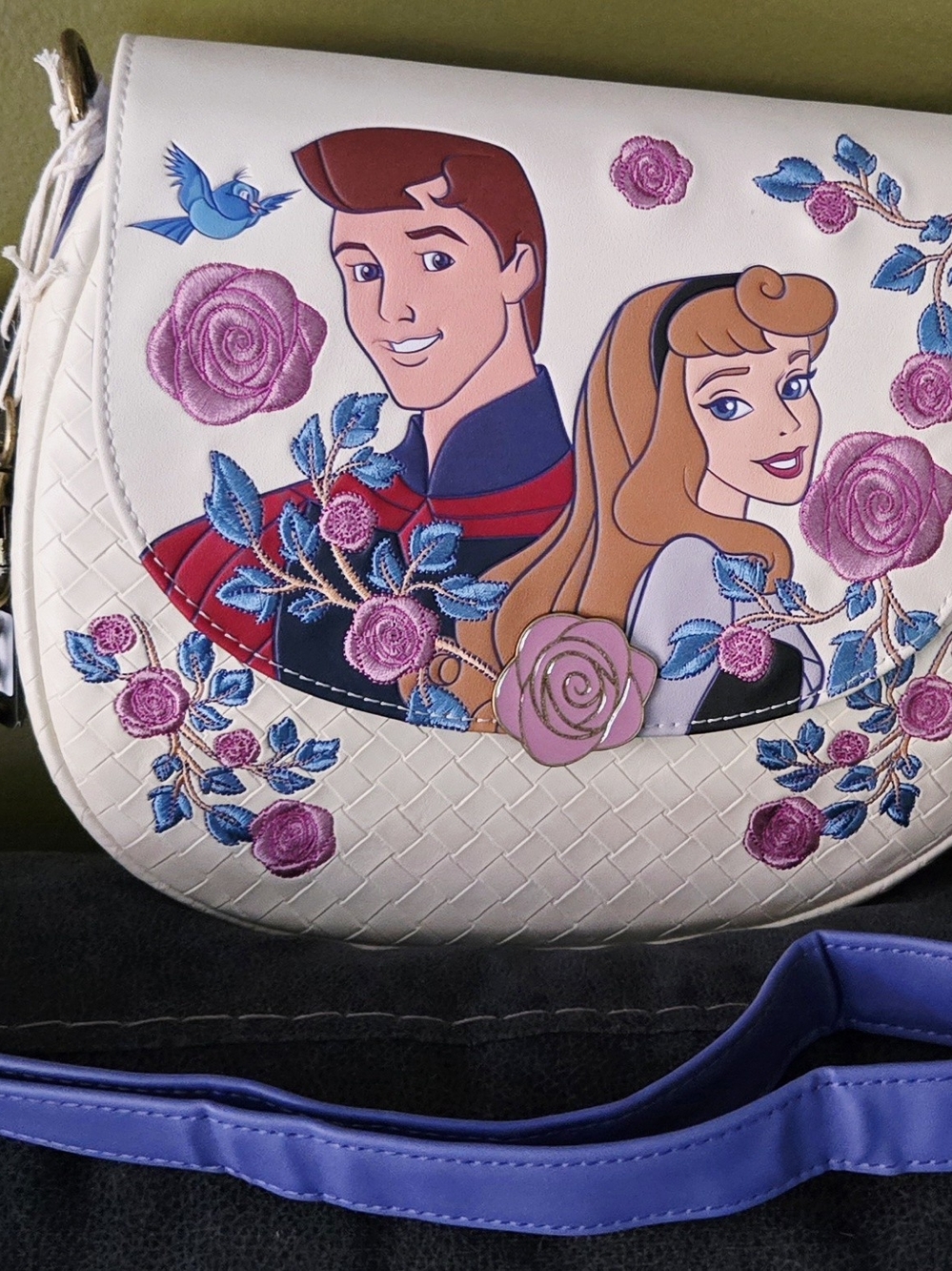 Loungefly White Princess Floral Crossbody with Pink & Blue Accents